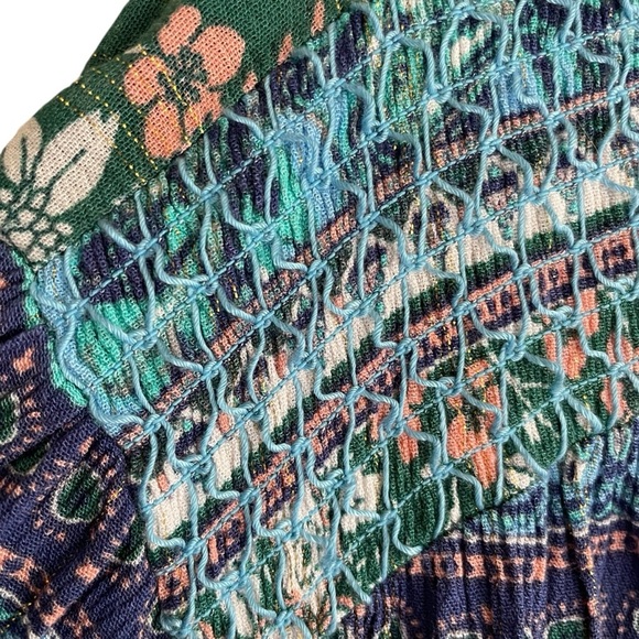 Farmer’s Market Blue and Green Relaxed Tie Front Blouse 3X - Picture 4 of 11